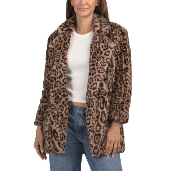 LOVE TREE Camel Cheetah Printed Faux Fur Jacket - Picture 1 of 2